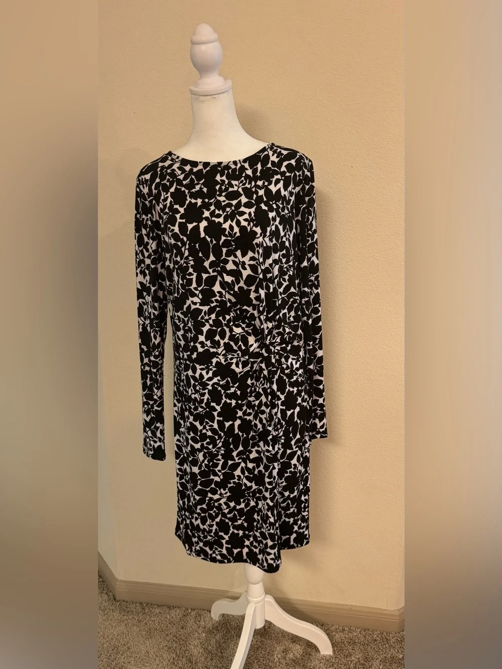 Michael Kors Black & Cream Long-Sleeve Printed Sheath Dress